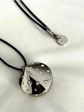 Swarovski Silver Round Pendant with Crystal Accents on Black Cord